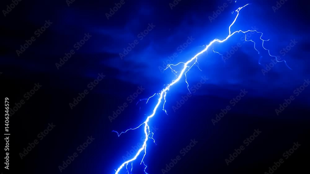 A vibrant blue lightning bolt streaks across a dark night sky, a powerful concept for energy, electricity, and weather-related designs A vibrant blue lightning bolt streaks across a dark night sky, a powerful concept for energy, electricity, and weather-related designs