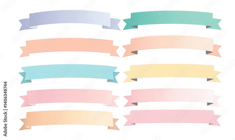 Obraz premium Set of cute pastel-colored ribbon banner vector illustrations on a white background, png