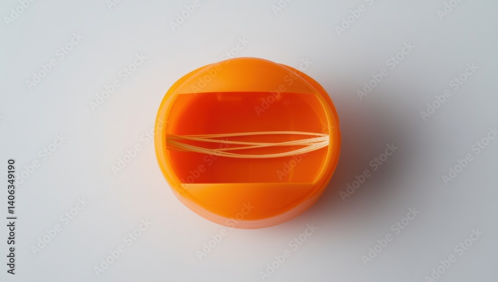 Orange plastic container holds dental floss Orange plastic container holds dental floss