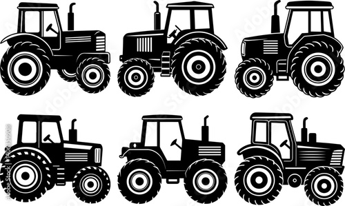 Set of farm tractor silhouette vector illustration