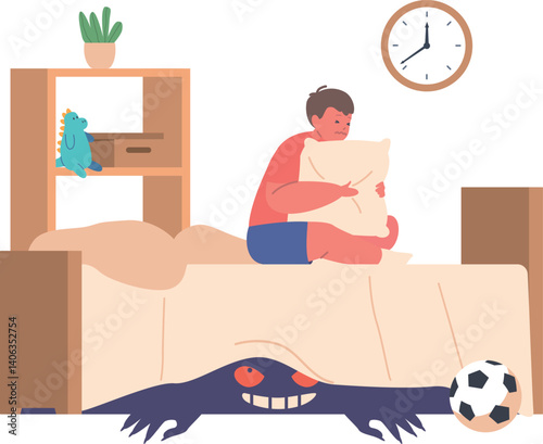 Boy afraid monster under bed