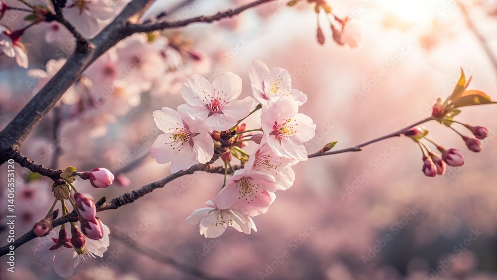 Cherry Blossom Branch in Spring Sunlight Bloom Cherry Blossom Branch in Spring Sunlight Bloom