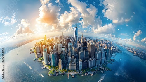 Iconic Global Metropolis Under Vibrant Skyline and Sunlit Clouds