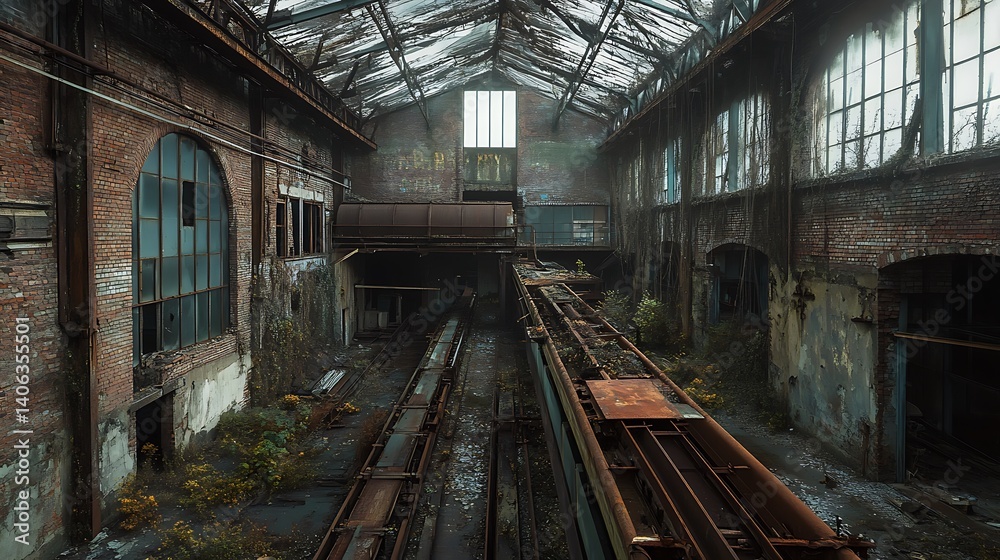 Exploring Abandoned Factory Interior with Rusty Rails Exploring Abandoned Factory Interior with Rusty Rails