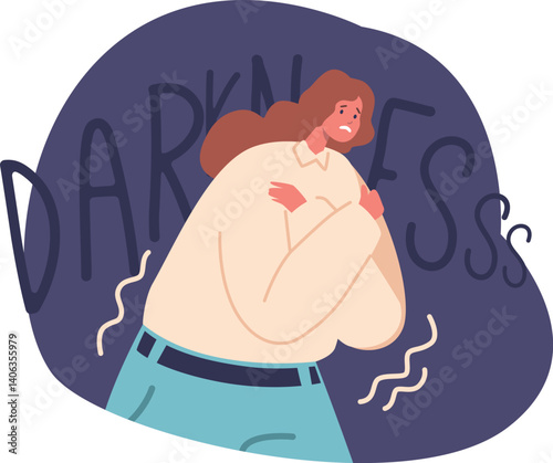 Scared woman afraid of darkness