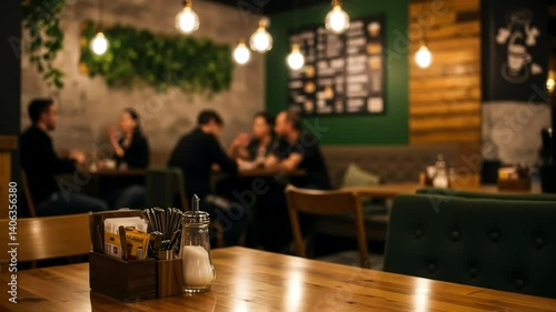 Cozy cafe interior with customers enjoying a meal
