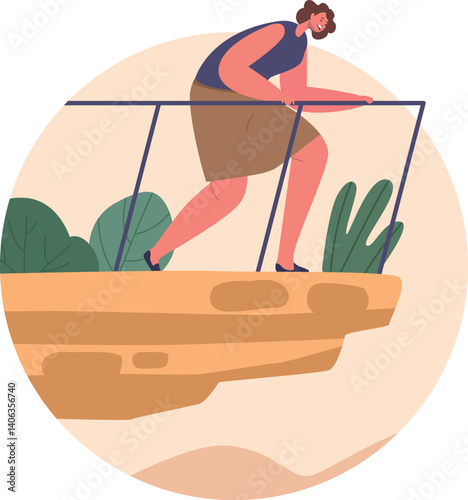 Scared woman on rock vector illustration