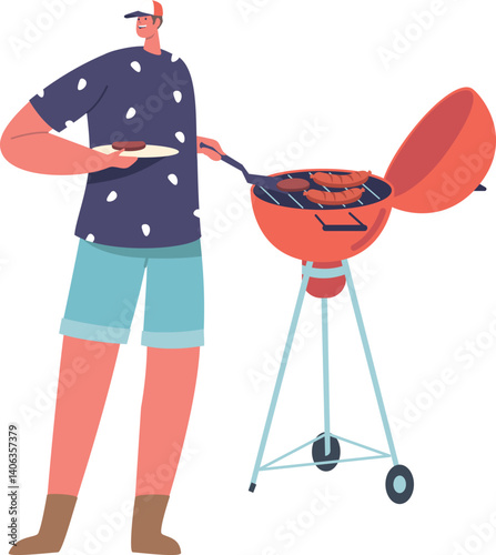 Man cooking bbq on grill