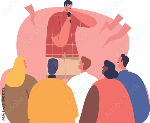 Male public speech phobia vector illustration