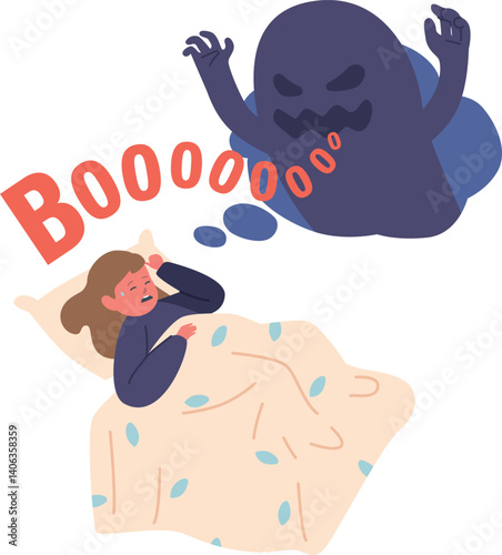 Crying girl afraid of ghost