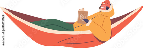 Climber reading rest in hammock