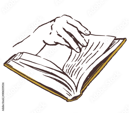 本を開く手のイラスト。ベクターイラスト素材。