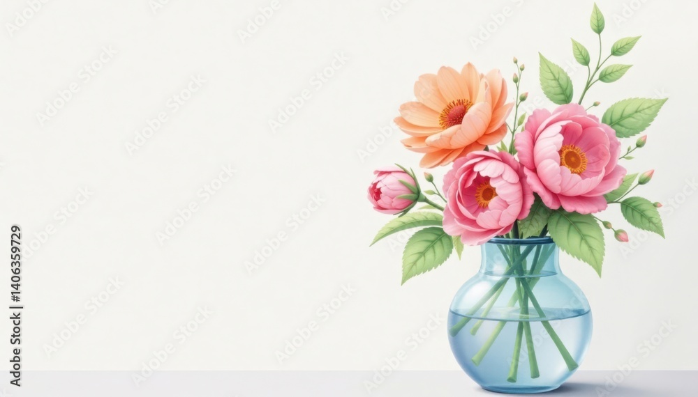 Fototapeta premium Delicate watercolor flowers in a vase with soft pastel colors , watercolor, flowers