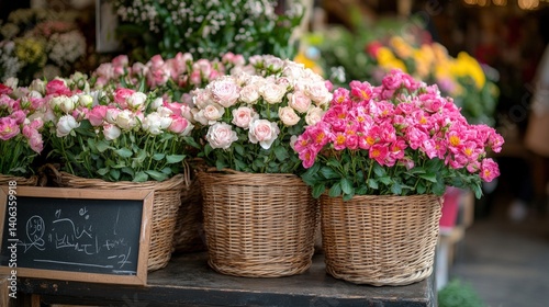 Wallpaper Mural Fresh roses in wicker baskets Torontodigital.ca