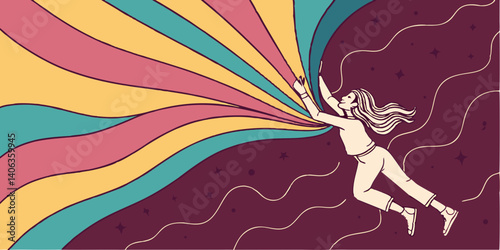 Lot of colors explode in an empty space with a dark pink  background vector illustration.
