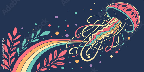 Lot of colors explode in an empty space with a dark navy blue background vector illustration.
