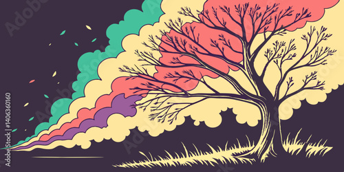 Lot of colors explode in an empty space with a dark  background vector illustration.
