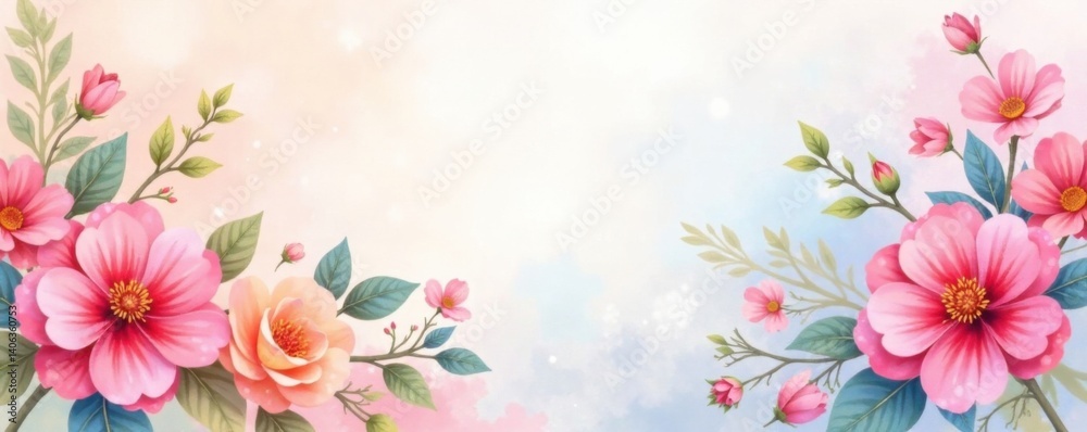 Fototapeta premium Floral watercolor background with pastel hues and subtle texture, colorful, background, template