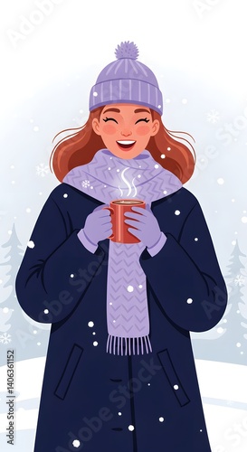 The woman holding warm coffee