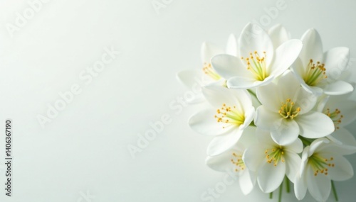 Soft focus on a cluster of white flowers on an abstract white background, peaceful garden scene, calming landscape , flower cluster