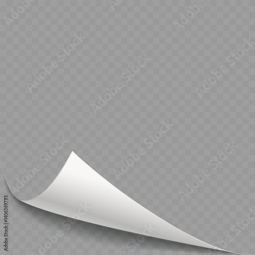 White Paper Corner Curl Mockup with Shading for Design Vector