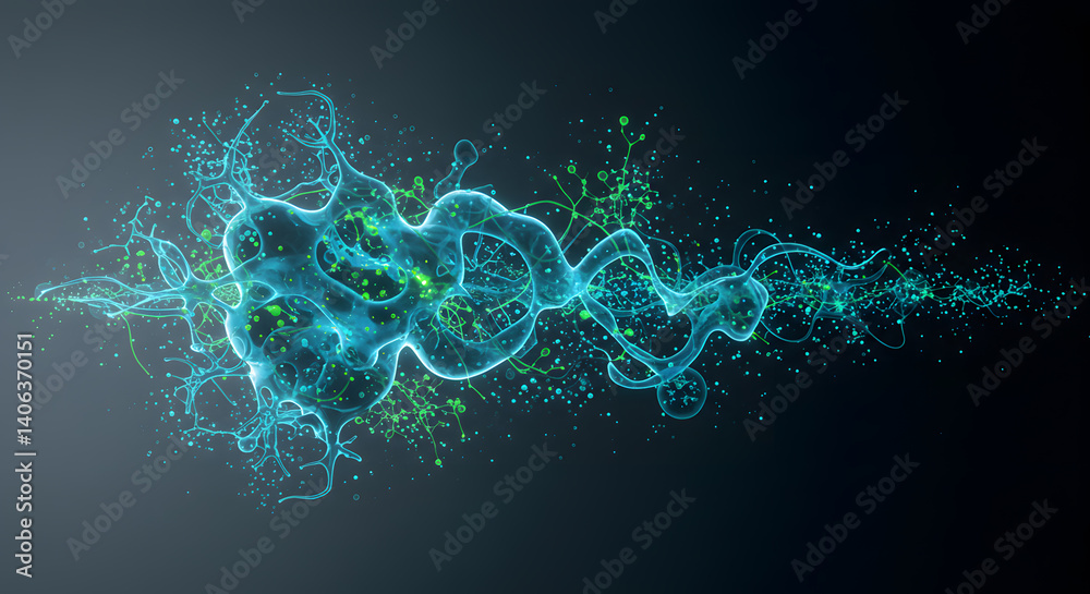 Obraz premium Abstract Teal Energy Flow with Glowing Green Particles