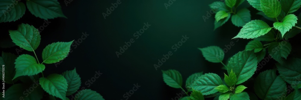 Dark foliage with emerald leaves on black background, mysteriouspattern, stylishdesign Dark foliage with emerald leaves on black background, mysteriouspattern, stylishdesign