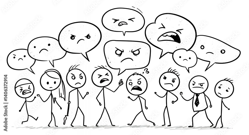 Group of Stick Figures Arguing with Angry Speech Bubbles Group of Stick Figures Arguing with Angry Speech Bubbles