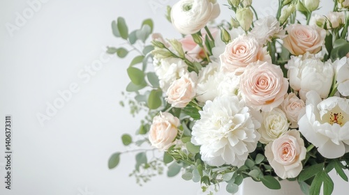A beautiful floral white and pink roses, peony and leave combine