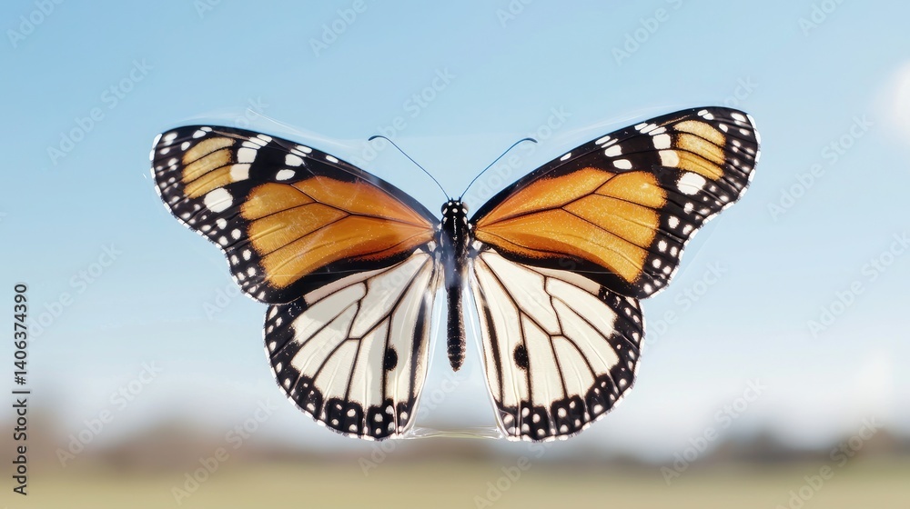 Fototapeta premium Closeup of a butterfly with delicate orange and brown wings