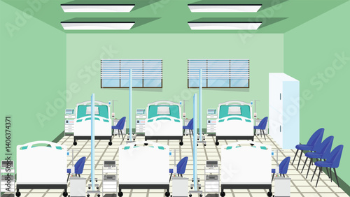 Hospital ICU ward healthcare interior design medical emergency bed vector