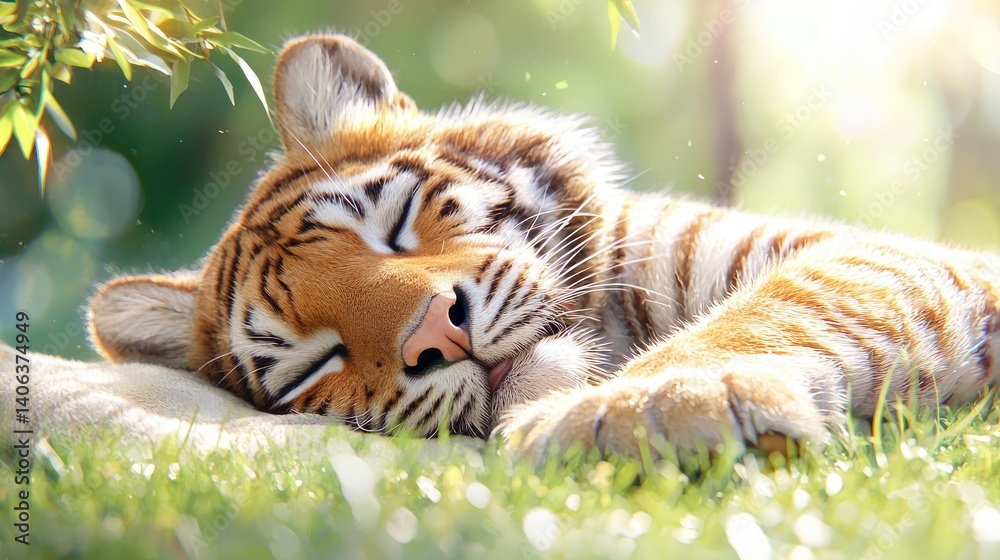 Obraz premium Majestic tiger resting in sunlight peaceful wildlife animal photography