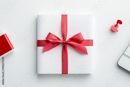 Gift, Flat Lay, White Desk