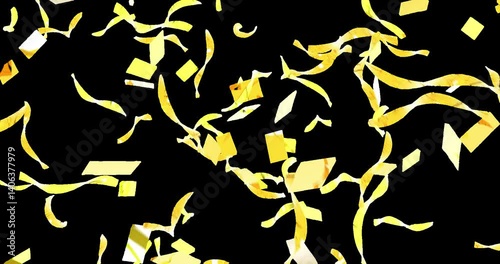 Golden Confetti Celebration. Sparkling Falling Particles. 3D rendering.
