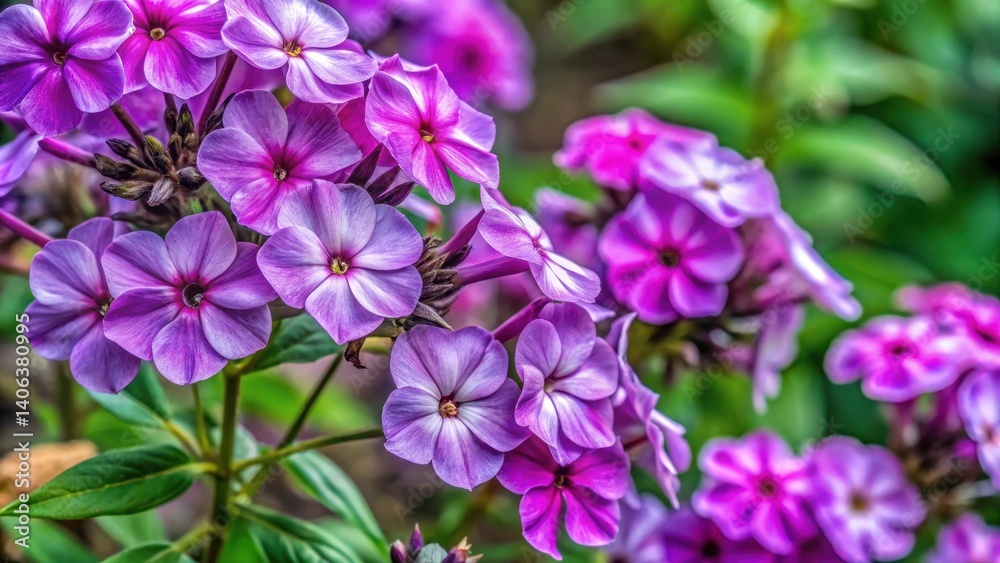 Vibrant Purple Phlox Blossoms in a Lush Garden Setting Displaying Delicate Petals and a Stunning Floral Arrangement Vibrant Purple Phlox Blossoms in a Lush Garden Setting Displaying Delicate Petals and a Stunning Floral Arrangement