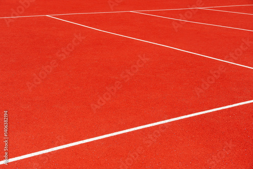 Canvastavla Bright red track surface with white lines creates a vibrant setting for athletic activities