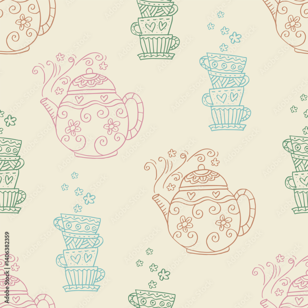 Seamless pattern with teapots and cups. Seamless pattern with teapots and cups.