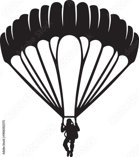 Black silhouette. Parachutist in flight. Set of skydivers. Flat vector illustration isolated on a white background