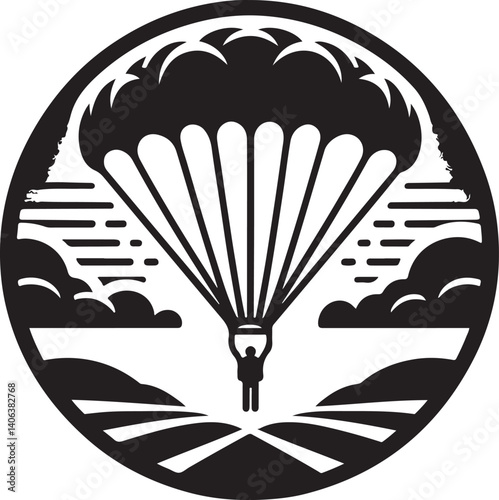 Black silhouette. Parachutist in flight. Set of skydivers. Flat vector illustration isolated on a white background