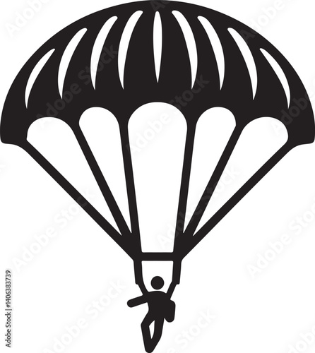 Black silhouette. Parachutist in flight. Set of skydivers. Flat vector illustration isolated on a white background