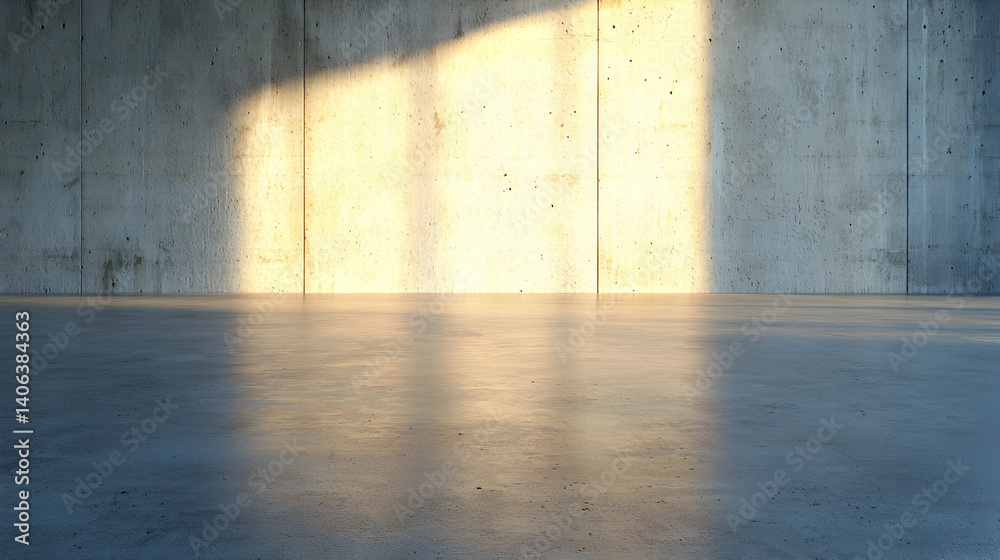 Fototapeta premium Empty concrete space bathed in golden sunlight