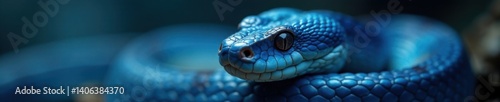 Blue viper snake facial features in detail, sharp scales and beady eyes , reptile, reptile, snake
