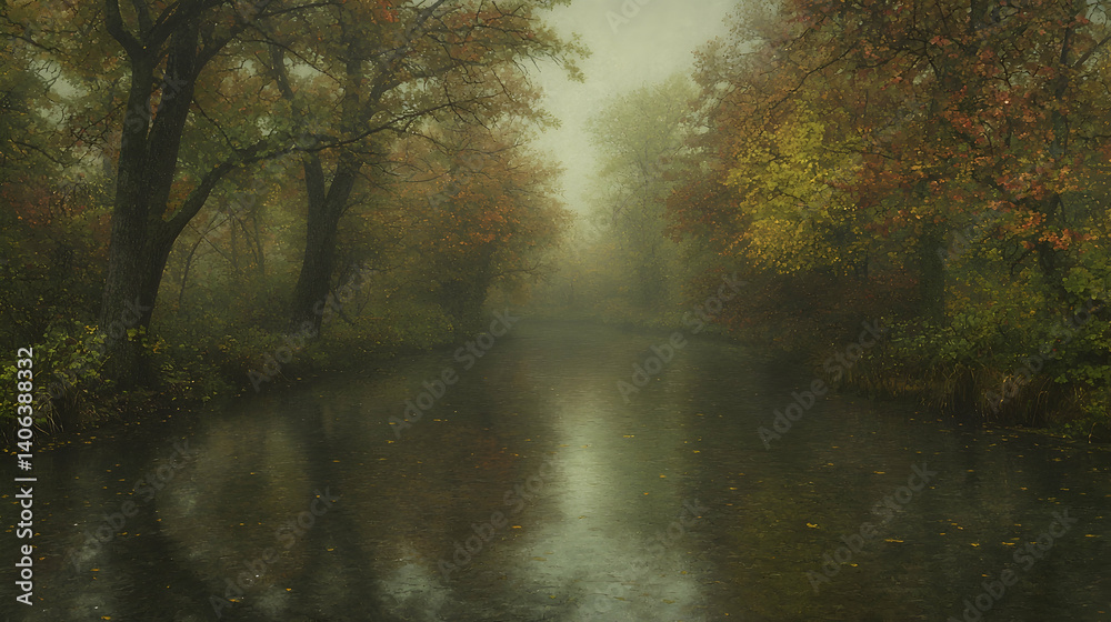 Fototapeta premium Misty waterway tranquil nature scene peaceful landscape photography