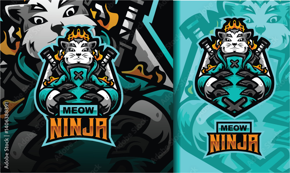 Obraz premium Cat ninja mascot logo