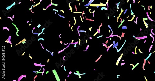 Colorful Confetti Celebration. Sparkling Falling Particles. 3D rendering. Seamless loop footage.
