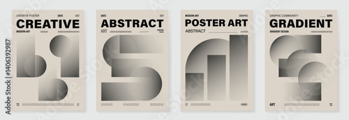 Modern black and white gradient poster background vector set. Cover template with vibrant perspective geometric prism shapes in motion. Ideal design for social media, cover, banner, flyer.