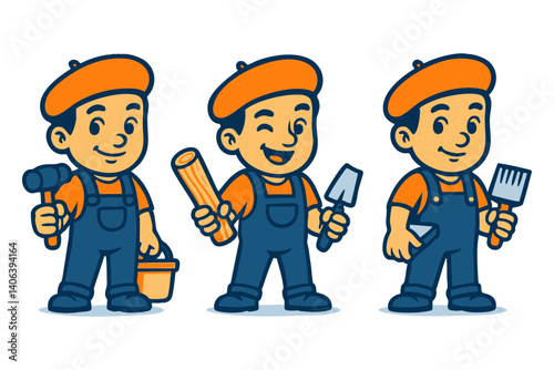 flooring installer funny cartoon mascot character logo illustration