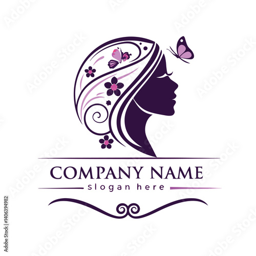 Feminine beauty logo with floral and butterfly design