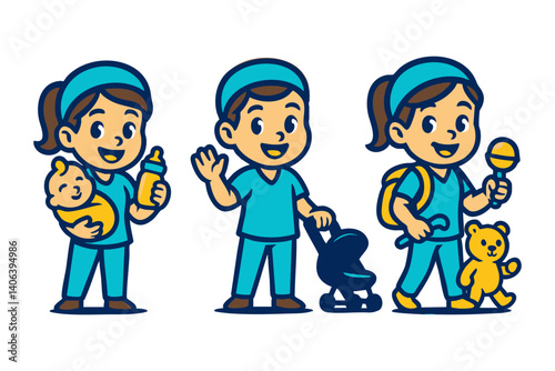 baby sister funny cartoon mascot character logo illustration