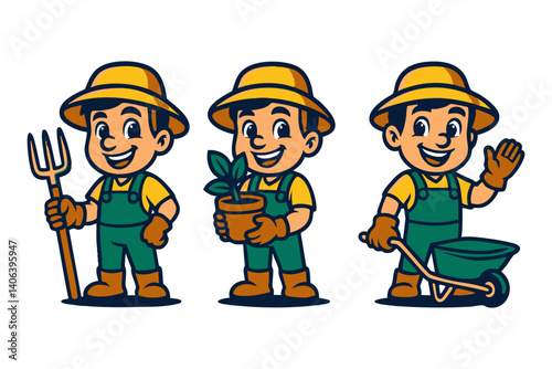 gardener man funny cartoon mascot character logo illustration